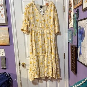 Disney Her Universe Cream and Yellow Women's Midi Dress